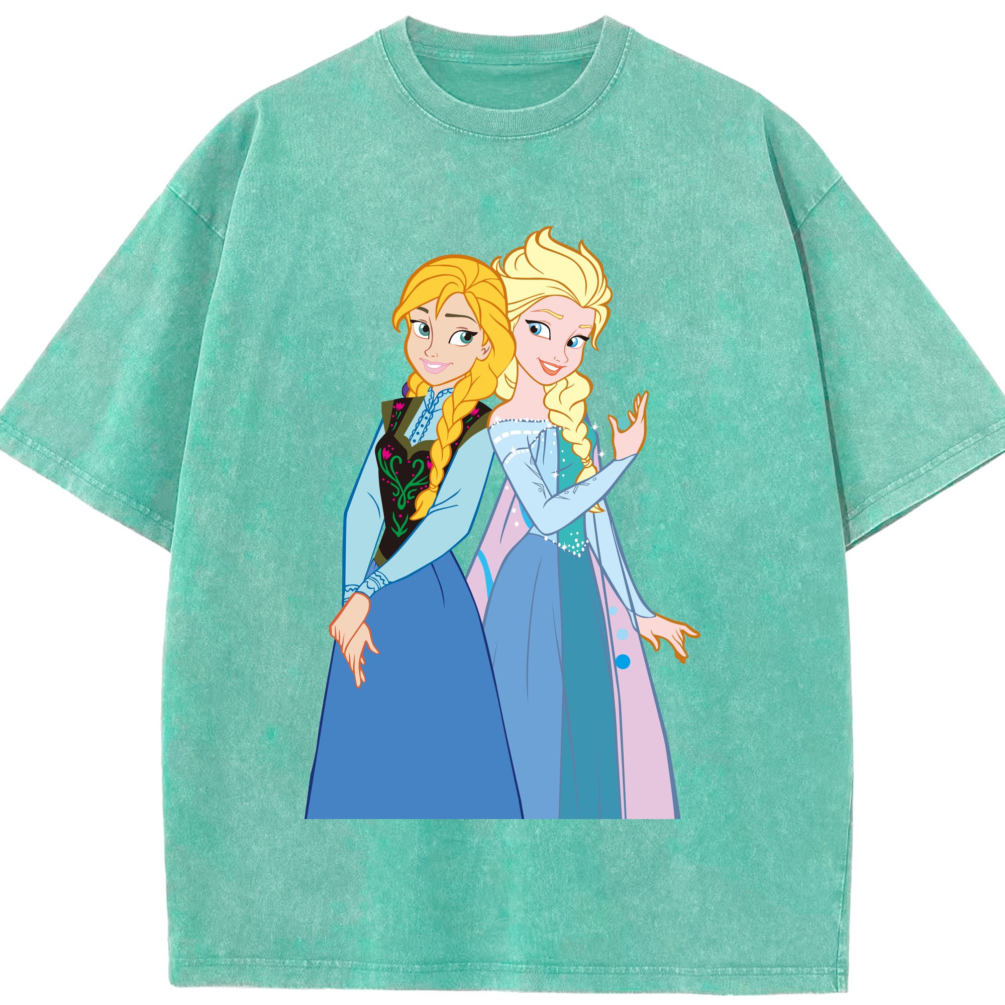 （画像用） アナと雪の女王 アンナ エルサ Frozen Anna Elsa 綿100% ヴィンテージ風 半袖Tシャツ（フロントプリント）